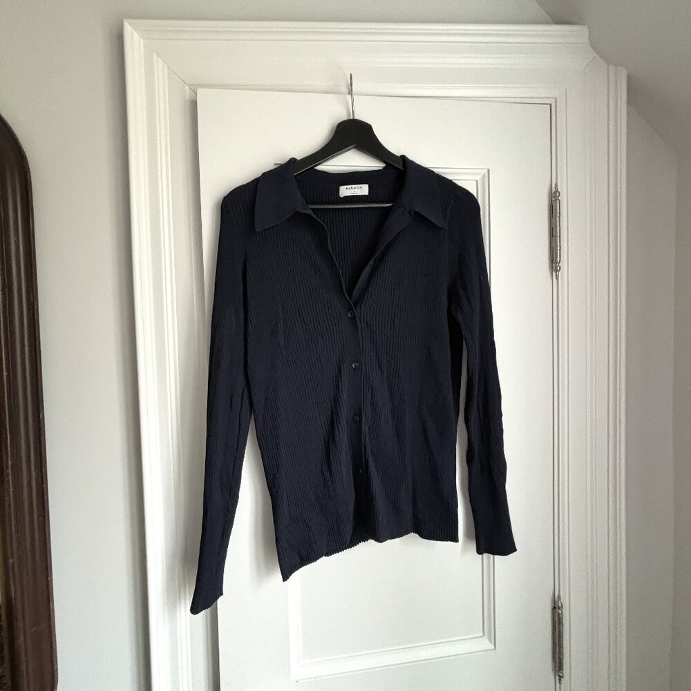 Aritzia Navy Ribbed Button Down Shirt, Size M